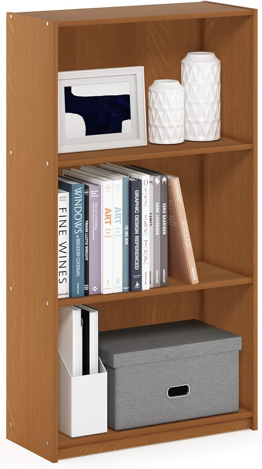 3-Tier 9.3" 21.8" 39.5", Furinno BASIC Book Shelf, Modern Bookshelf, Bookcase with Open Shelves, x x for Living Room