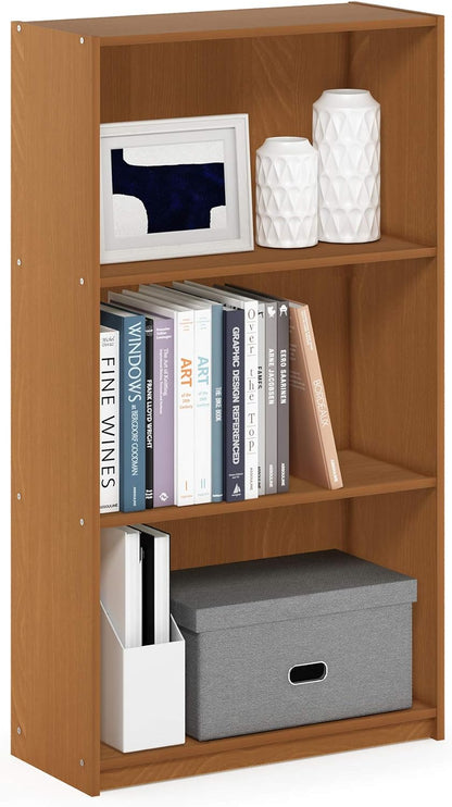 3-Tier 9.3" 21.8" 39.5", Furinno BASIC Book Shelf, Modern Bookshelf, Bookcase with Open Shelves, x x for Living Room
