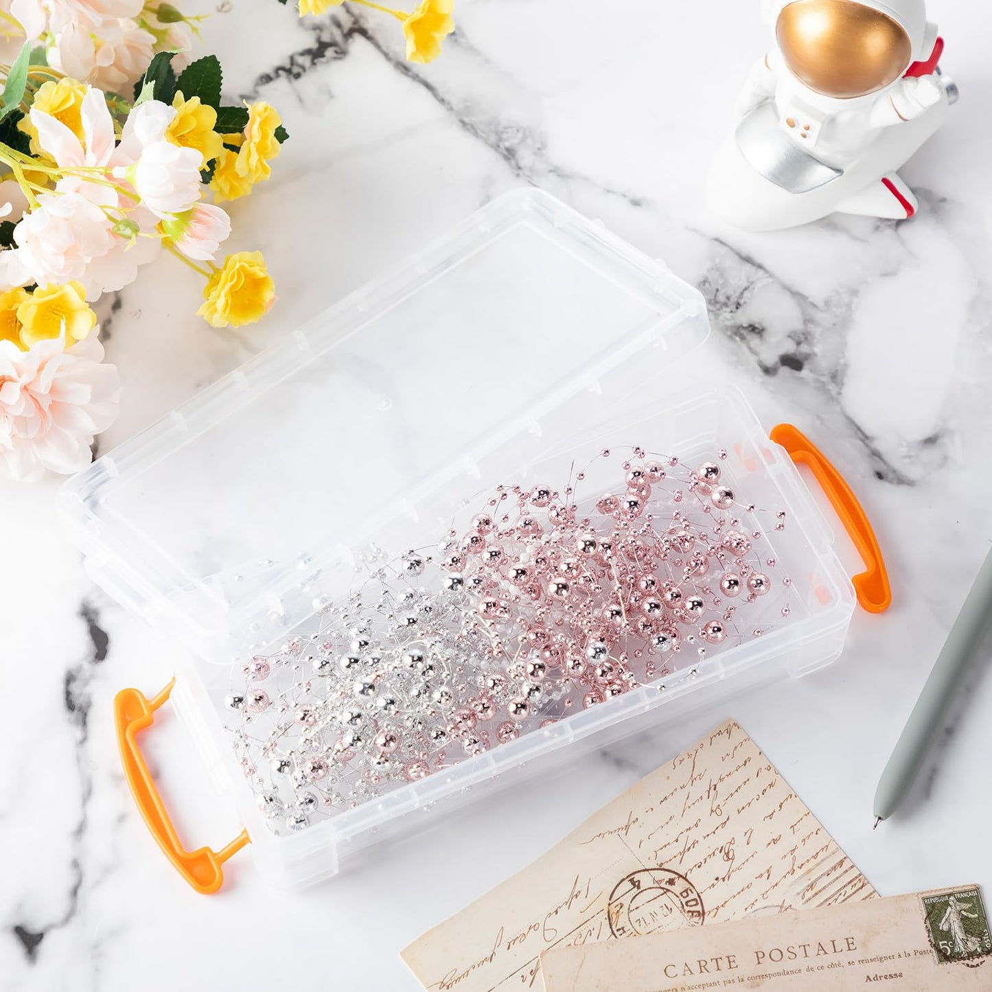 Gueevin 24 Pcs Large Capacity Plastic Pencil Box Clear Plastic Pencil Case Crayon Box with Snap Tight Lid Watercolor Pen Storage Brush Organizer Drawing Tools Container (Orange)