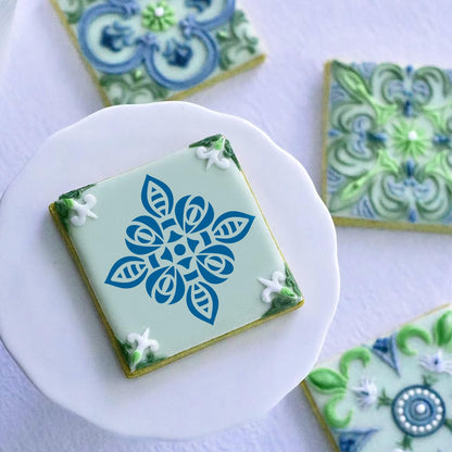 16 Pcs Scroll Tile Cookie Stencils, 5.5"x5.5" Floral Baking Stencils for Royal Icing, Cake Decorating Pattern DIY Mold Tools for Biscuit, Dessert, Coffee