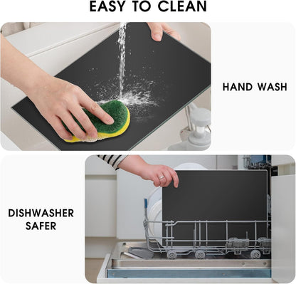 Tempered Glass Cutting Board for Kitchen, 16"x12" Black Chopping Board with Non-Slip Feet, Heat & Shatter Resistant
