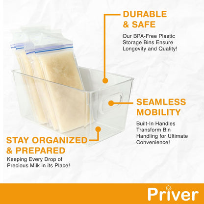 4 pack 5.2 9.3" 4.2" Priver - Breast Milk Freezer Storage Containers, - Breastfeeding Essential in Organization