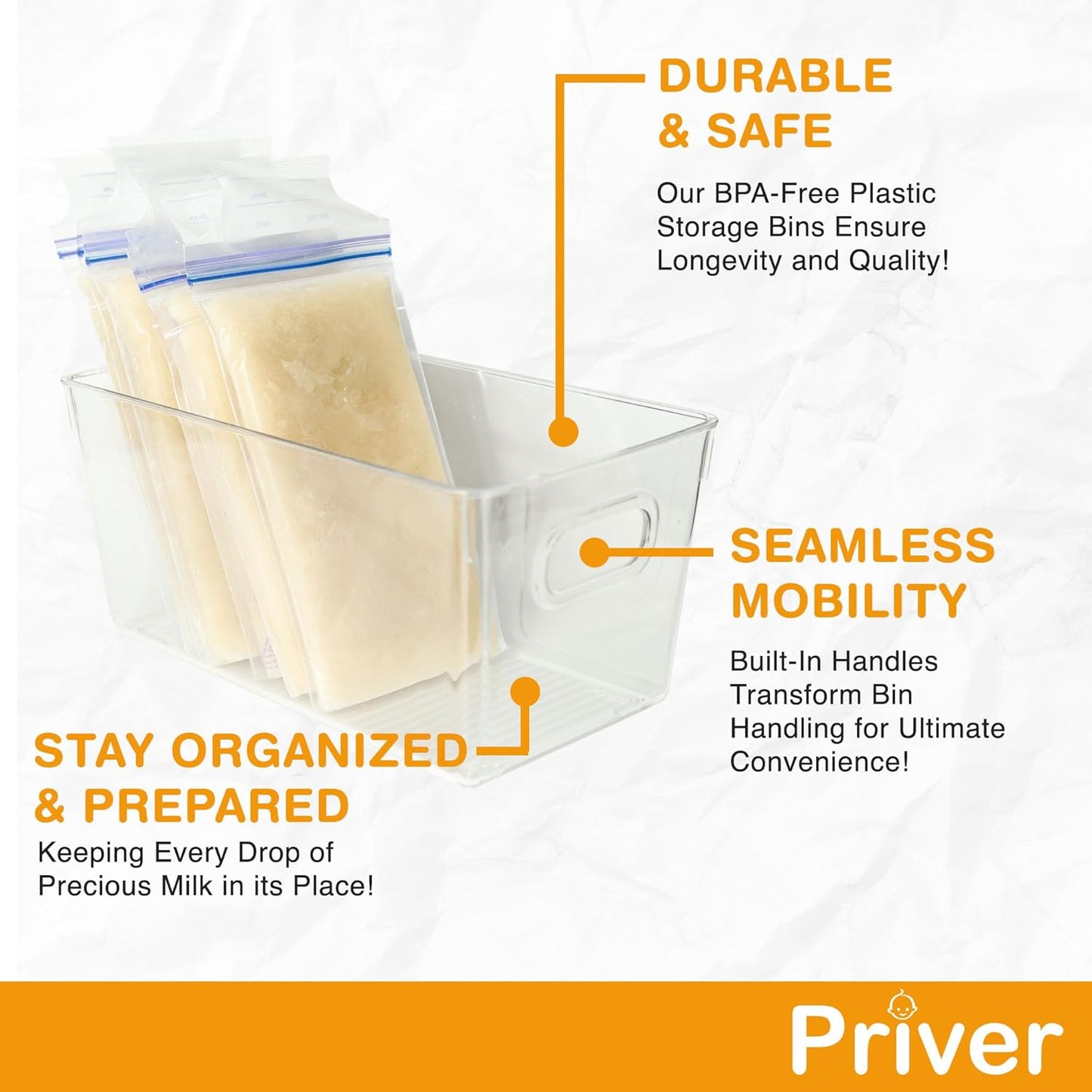 2 pack 5.2 9.3" 4.2" Priver - Breast Milk Freezer Storage Containers, - Breastfeeding Essential in Organization