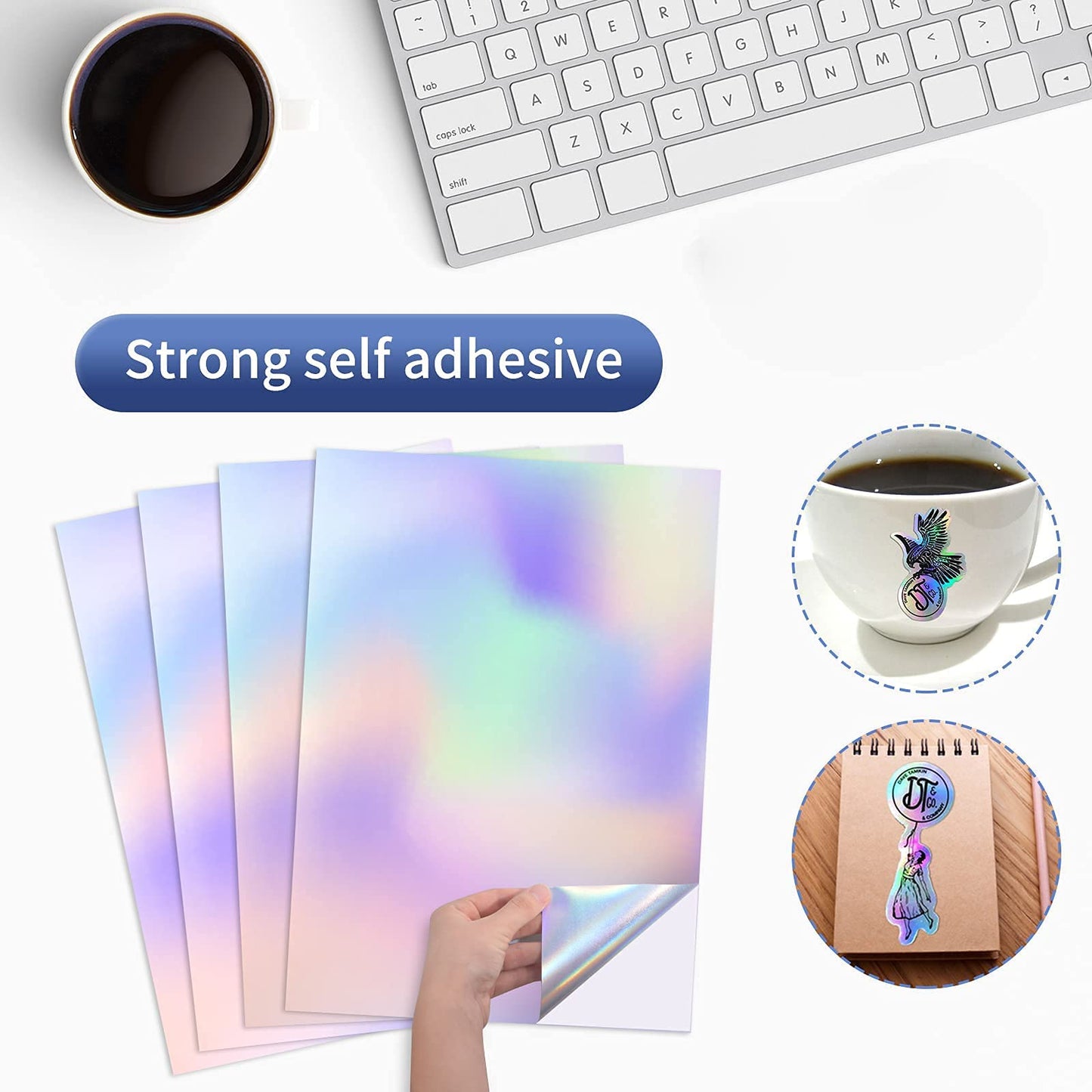 QiXin 50 Sheets Holographic Sticker Paper 8.5 x11 inch for Inkjet Printer & Laser Printer US letter size Holographic Printable Vinyl Rainbow Sticker Printer Paper Adhesive Waterproof Vinyl