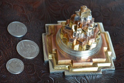Sri Meru Yantra, Shree Chakra, Maha Meru in Astadhatu Size 3" Inch - 3D, Spiritual Powers, Vaastu Dosh, Prosperity