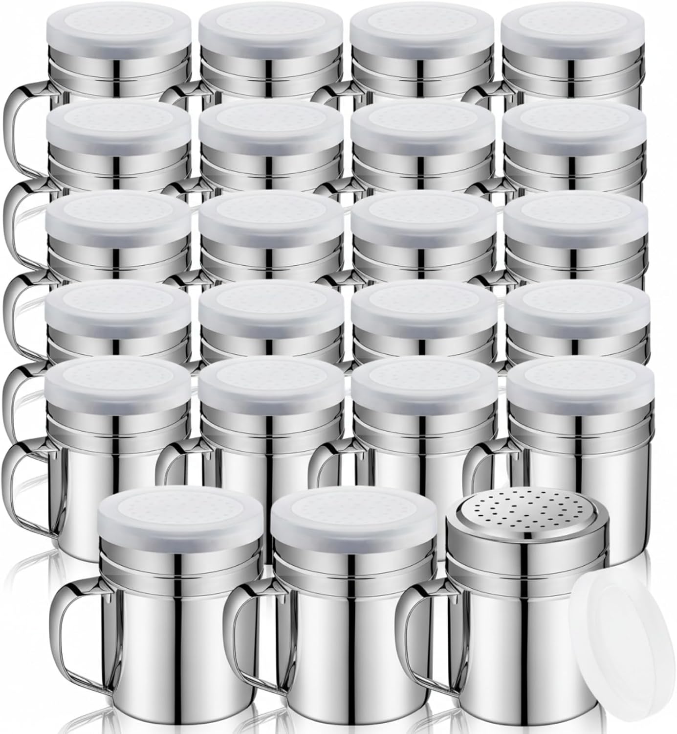 20 (10oz) Lallisa Pcs Stainless Steel Salt and Pepper Shakers with Lid and Handle Dredge Spice Seasoning Condiment