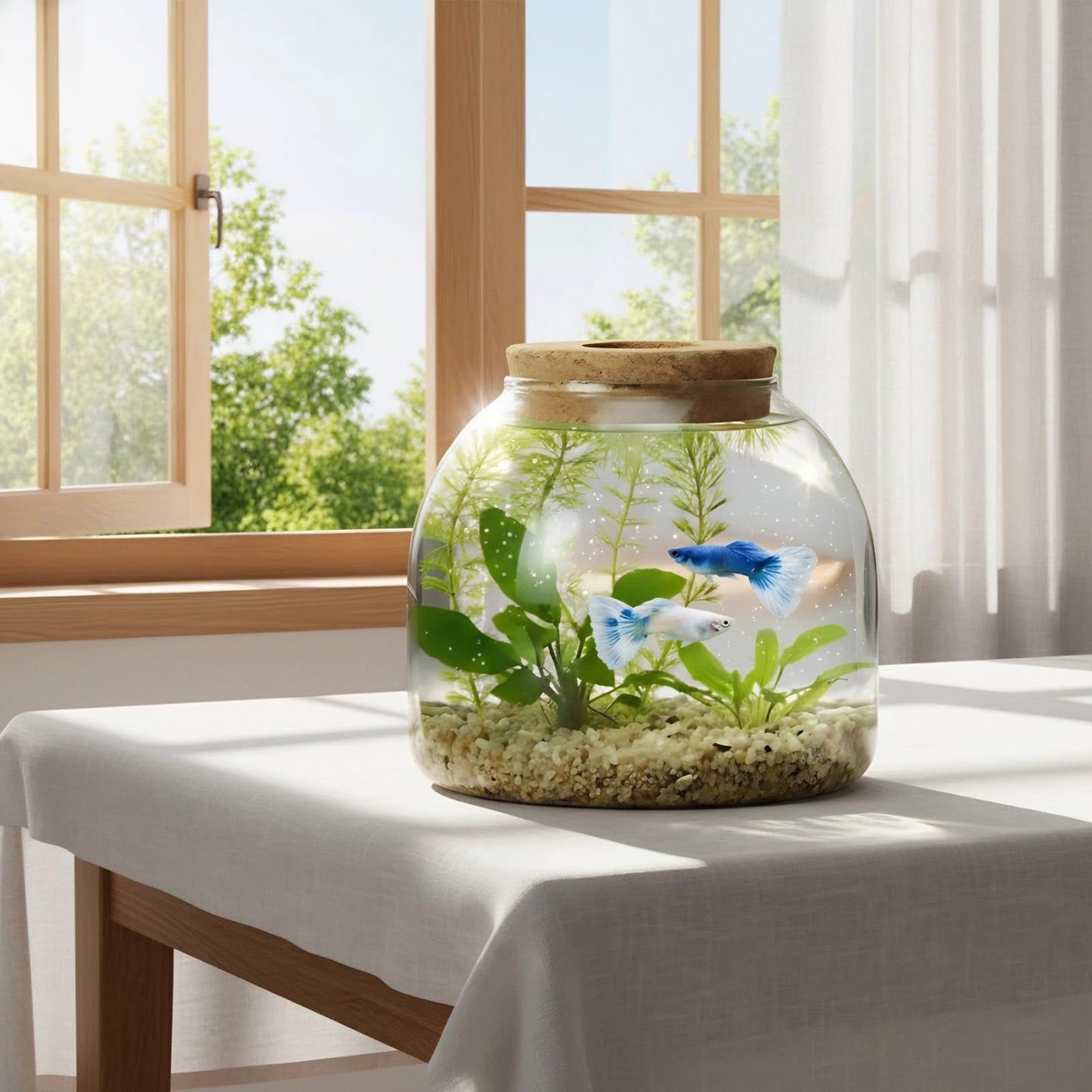 iplusmile Glass Plant Terrarium Jar, Tabletop Succulent Bubble Planter with Cork Lid, Open Mouth Round Fish Bowl Vase Sealed Glass Bottles Vial for Home Decor