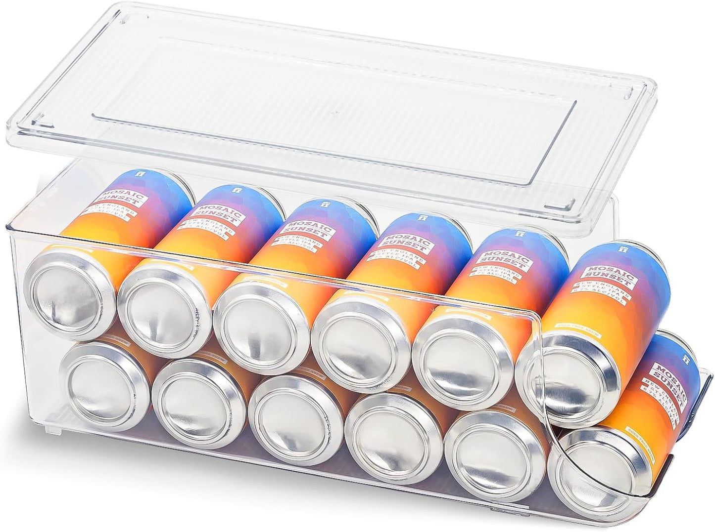 Tall Skinny Can Organizer for Refrigerator - Stackable Beverage Container Holder Dispenser with Lid for 16oz & 17oz