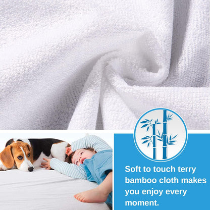 Twin Size Waterproof Cooling Mattress Protector Pad, Soft Noiseless Fitted Sheet Style for Kids Adults, White