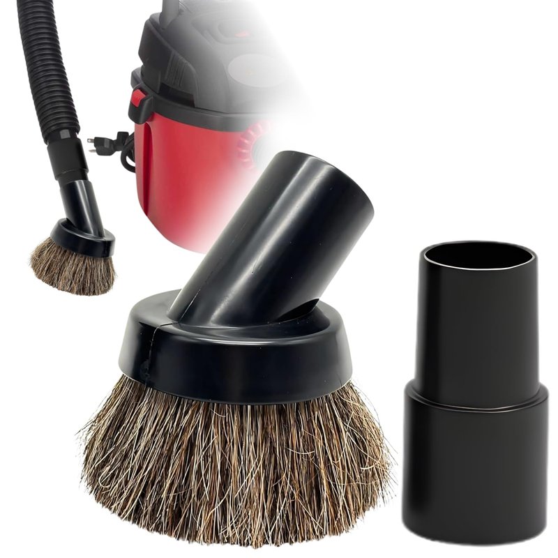 1.25 Inch Horse Hair Vacuum Brush Attachment & 2-1/4'' to 1 1/4'' Vacuum Adapter for Shop Vacs - Premium Soft Horsehair Round Dust Brush: Perfect for Vacuuming Sofas, Furniture Surface and Baseboards