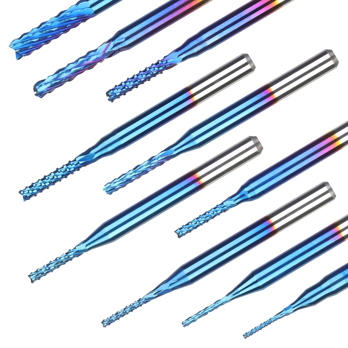 SainSmart Genmitsu 10Pcs Nano Blue Coat End Mill CNC Router Bits, 0.8-3mm, 1/8" Shank