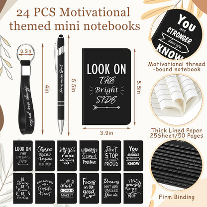 Hollowfly 24 Sets/96 Pcs Inspirational Gifts Bulk for Employee Recognition Appreciation, 24oz Plastic Cups Pens Notebooks Keychains Set, Gifts for Office School Teachers Staff Coworkers (Black)