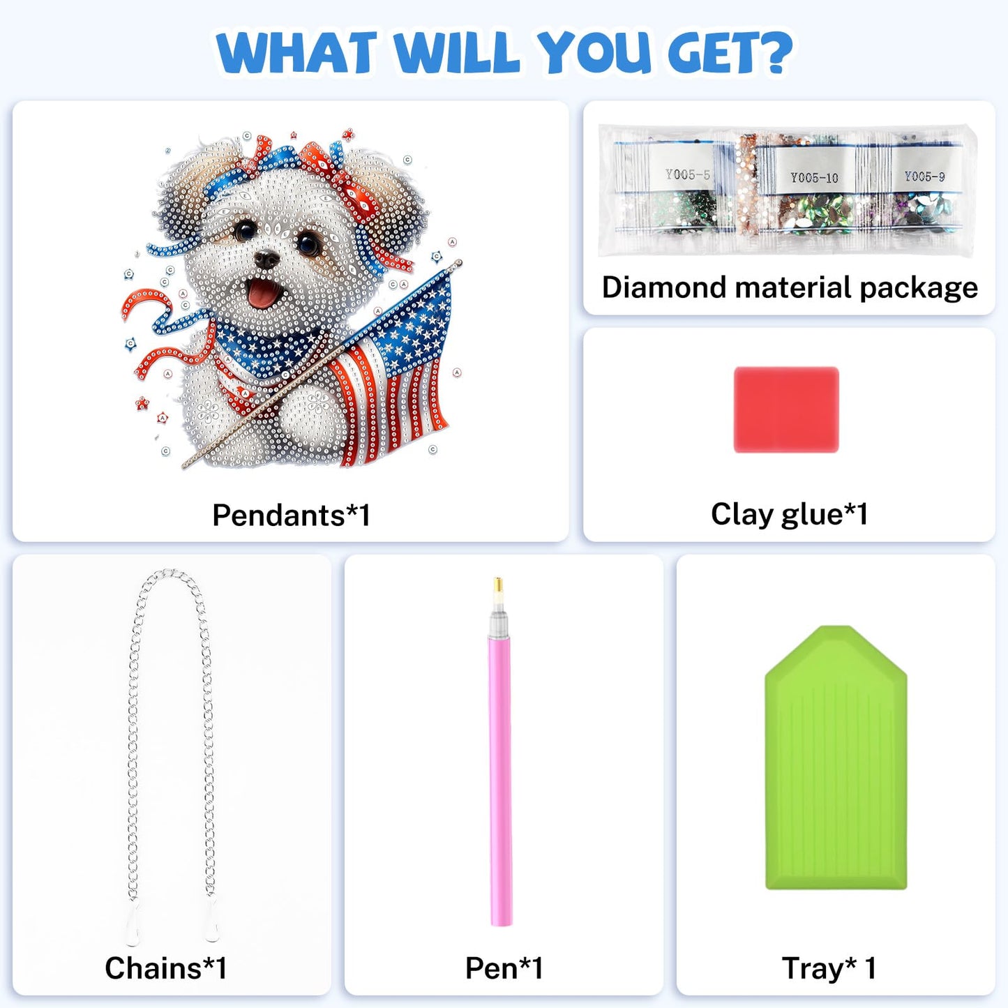 Bowetile 4th of July Diamond Art Hanging Kits for Adults,5D Diamond Painting Dog Window Pendant Kits, Special Shape Gem Art Suncatchers USA Flag Ornament for Home Garden Wall Decor Gifts