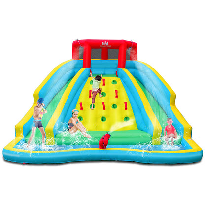 BOUNTECH Inflatable Water Slide Park, Double Slide Water Park Bounce House for Outdoor, Climbing Wall, Bouncy Castle with Blower, Blow up Water Slides Inflatables for Big Kids Backyard Party Gifts