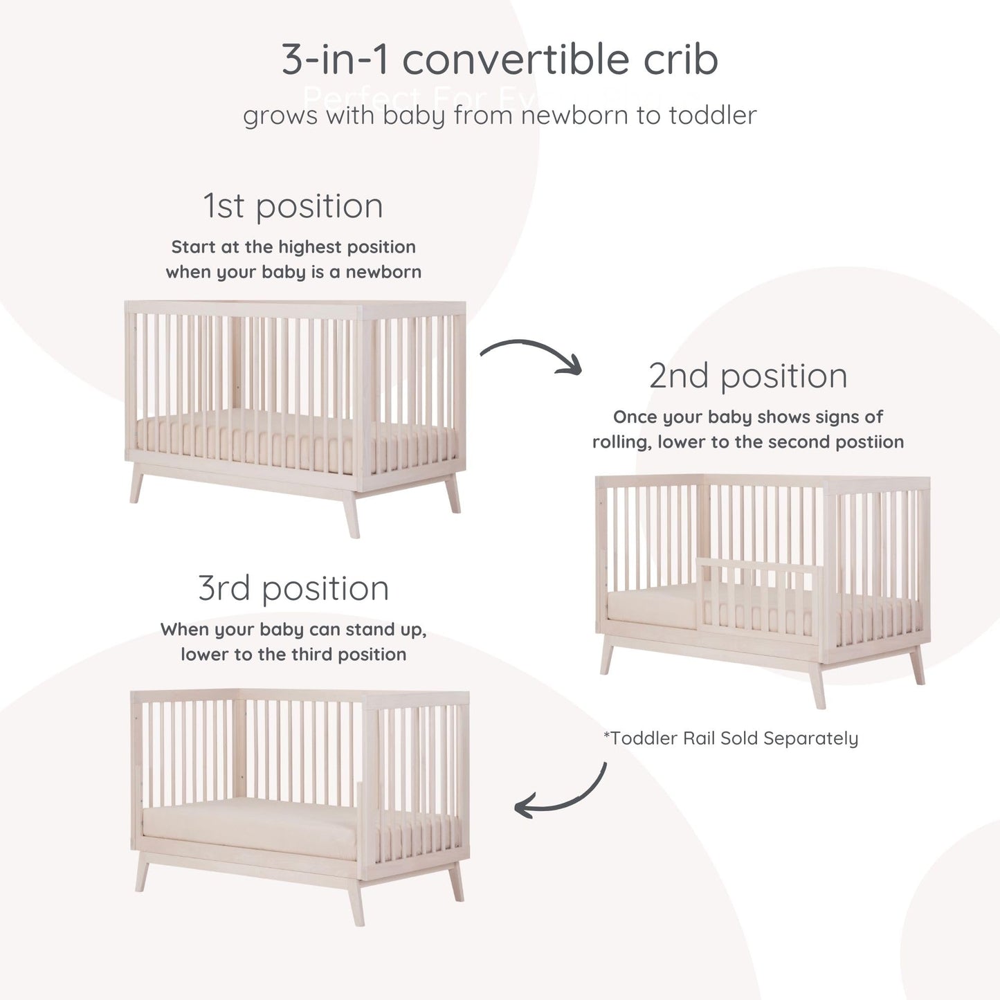 dadada Baby Soho 3-in-1 Convertible Wooden Crib to Toddler Bed - Made in Italy, GREENGUARD Gold Certified, Baby-Safe Finish, Handcrafted Beechwood, Modern Design, 3 Adjustable Heights (Washed Natural)