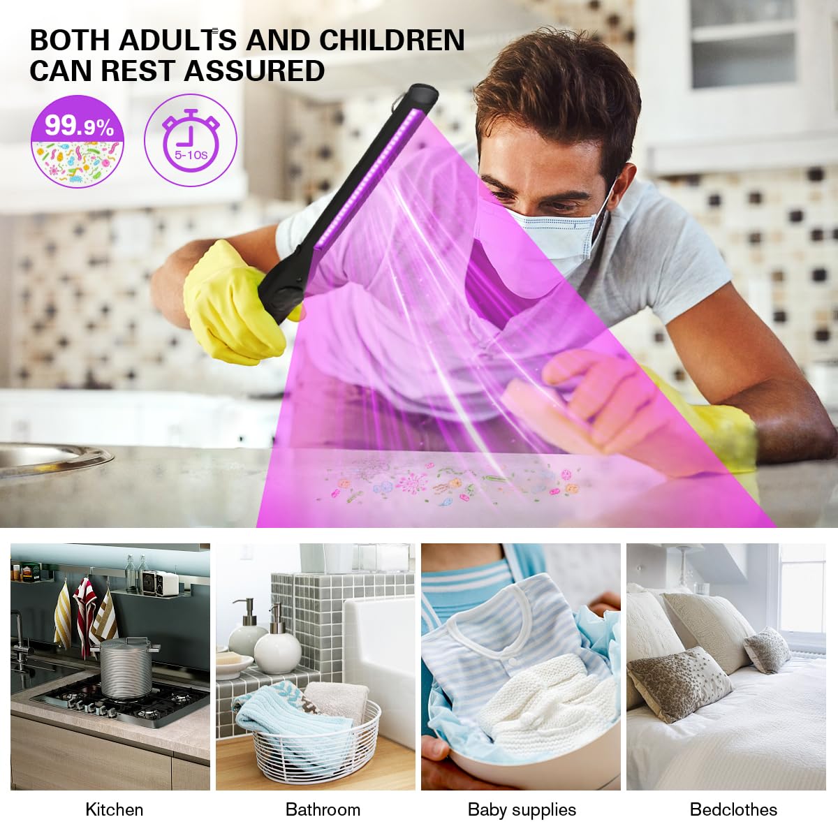 UV Light Sanitizer, Portable UV Light Disinfection Lamp USB Rechargeable Ultraviolet Light Sanitizer for Home Hotel Travel Car Kills 99% of Germs Viruses & Bacteria UV light Sanitizer Wand 1 Pack