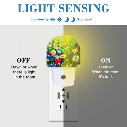 Uiaoiais Field Flowers Oil Painting Night Light Plug into Wall with Dusk to Dawn Sensor Cute Nightlight for Kid Girls Boys Women Men Room Decor, Hallway, Kitchen, Bathroom, Nursery, Stairs