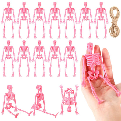 Jetec Halloween Mini Skeleton Pink Decor with Jute Rope 6 Inch Small Skeletons Plastic Skeleton Decorations for Craft Accessories Party Favors (12 Pcs)