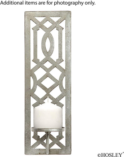 Hosley Set of 2 Iron Wall Pillar Candle Sconce 16.5 Inch High Mid Century Modern Silver. Ideal Gift Wedding Special Occasions Home Office Spa Aromatherapy, Gardens O4
