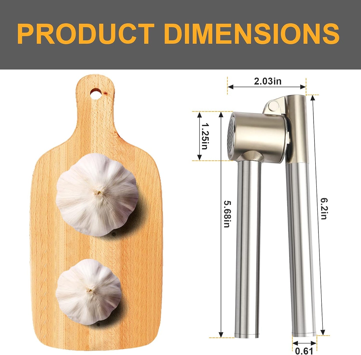 Roeene 304 Garlic Press, Stainless Steel Garlic Mincer & Crusher, Heavy Duty, Easy Squeeze, Rust Proof, Easy Clean