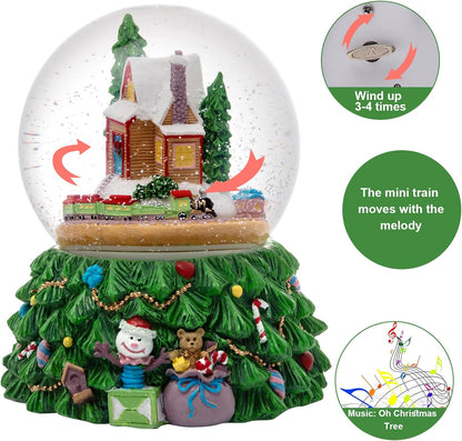 Skiennix Revolving Christmas Train Snow Globe - Color-Changing LED Music Box with 3D Tree Base
