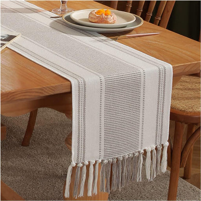 13 72 Inch Caflife Boho Table Runner Natural Stripe for Modern Farmhouse Coffee Table Decor, Rustic Woven Runner