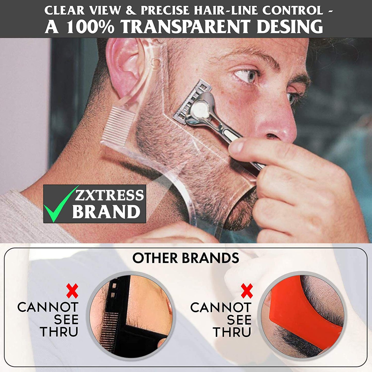Beard Shaping Styling and Haircut Tools for Men - Perfect for Hairline Line-up, Edging - Stencil/Template for Trimming, Mustache, Goatee, Neckline, Great Gift