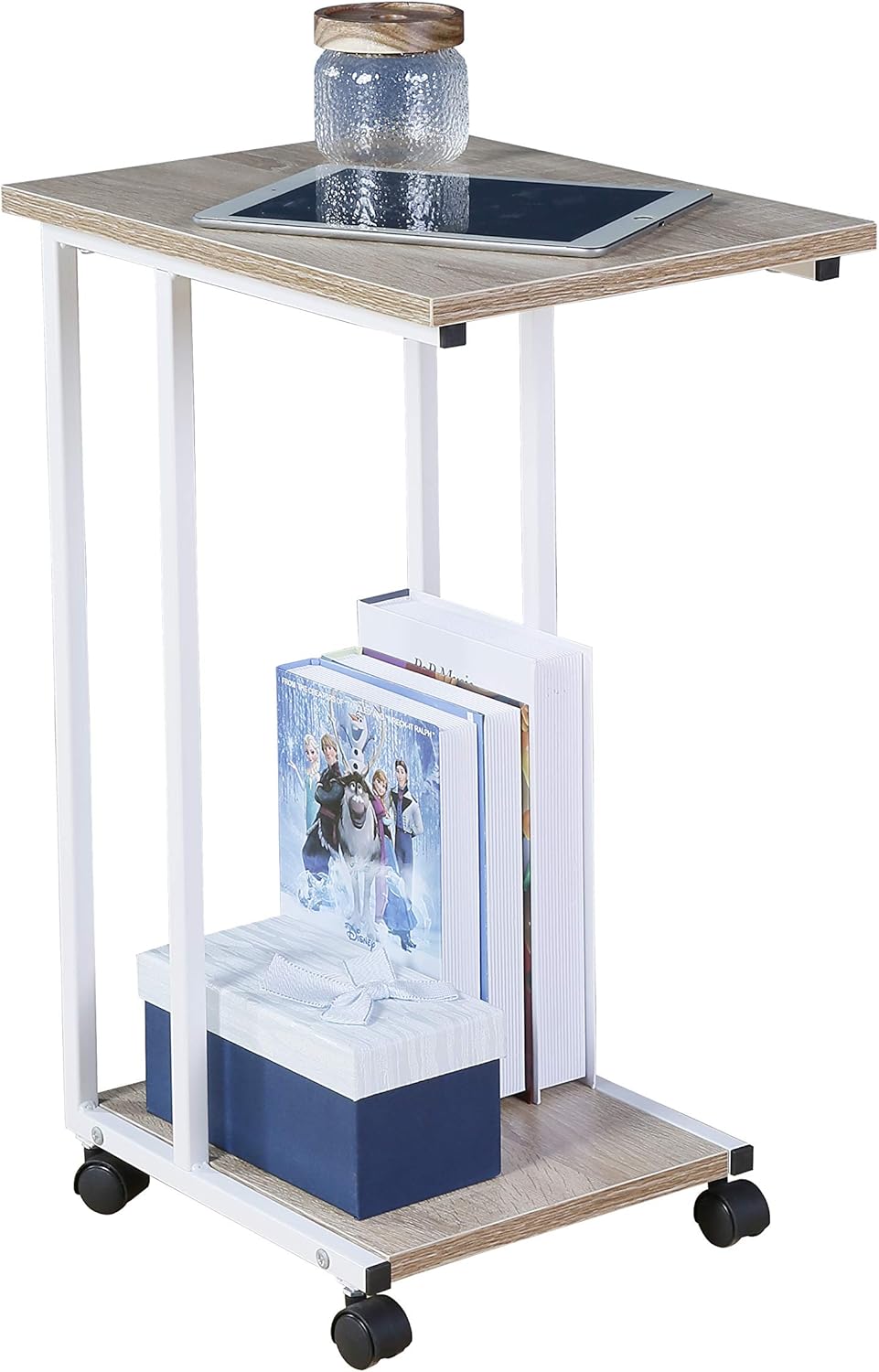 Compact Oak/Wht C Table for Sofa - Ideal Snack & Laptop Stand for Small Spaces