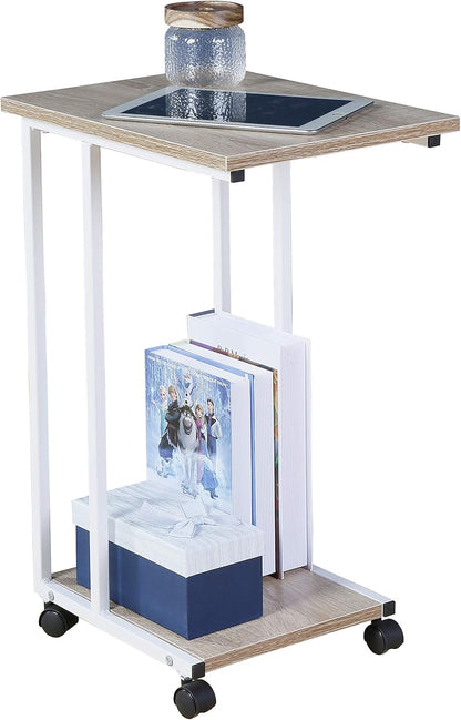 Compact Oak/Wht C Table for Sofa - Ideal Snack & Laptop Stand for Small Spaces