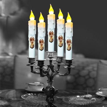 TAIANLE.Battery Operated Taper Candles with Timer, 6.75 Inch Set of 4 Primitive Flameless Taper Candles Flickeirng Flame,Angel Blessed Decor Halloween Wedding Christmas Window Decor