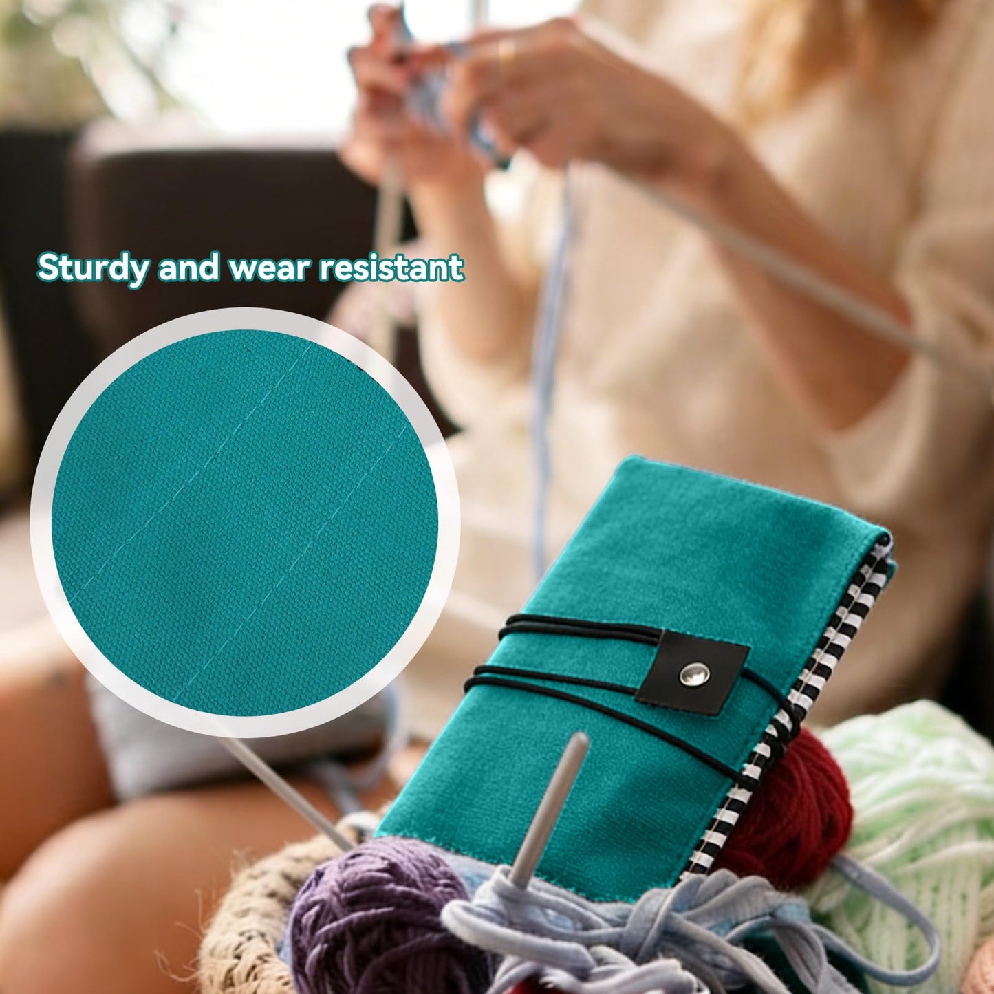 HERCHR Crochet Hook Case Holder Organizer, Portable Roll up Crochet Hook Organizer Oxford Cloth Knitting Needle Case with Clasp for Straight and Circular Needles, 10.43x13.38 Inches Unfolded