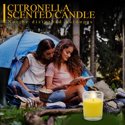 Small Citronella Candles Outdoor and Indoor, Yellow Soy Wax Votive Candles for Party Dinner and Camping - 12 Hours Burn Time, Set of 4