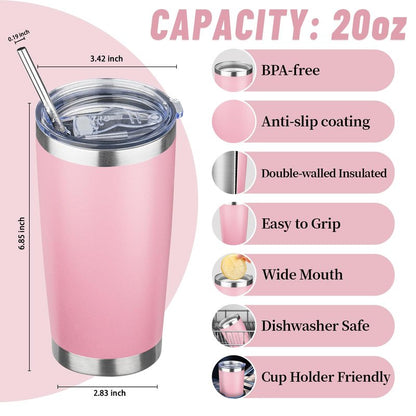 YEBTS Life 20 oz Tumbler with Lids and Straws, Stainless Steel Insulated Travel Coffee Mug, Double Wall Vacuum Insulated Tumblers, Powder Coated Coffee Tumbler for Cold & Hot Drinks (Pink)