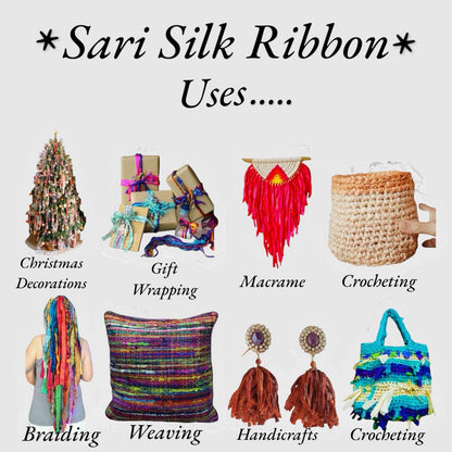 Maker's Craft Pattern Printed Sari Silk Ribbon Yarn 50 Yards, 100Grams for DIY, Knitting, Crocheting, Gift Wrapping, Christmas Decoration, Macrame Makers, Jewelry Making, Rugs Hooking