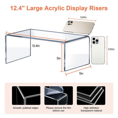 OVNTHYK Large Acrylic Risers 4 Pcs - 5mm Thick Clear Display Risers (12.4″ x 5″ x 5″) for Perfume Organizer, Collectibles, Figures, Jewelry & Retail Showcase
