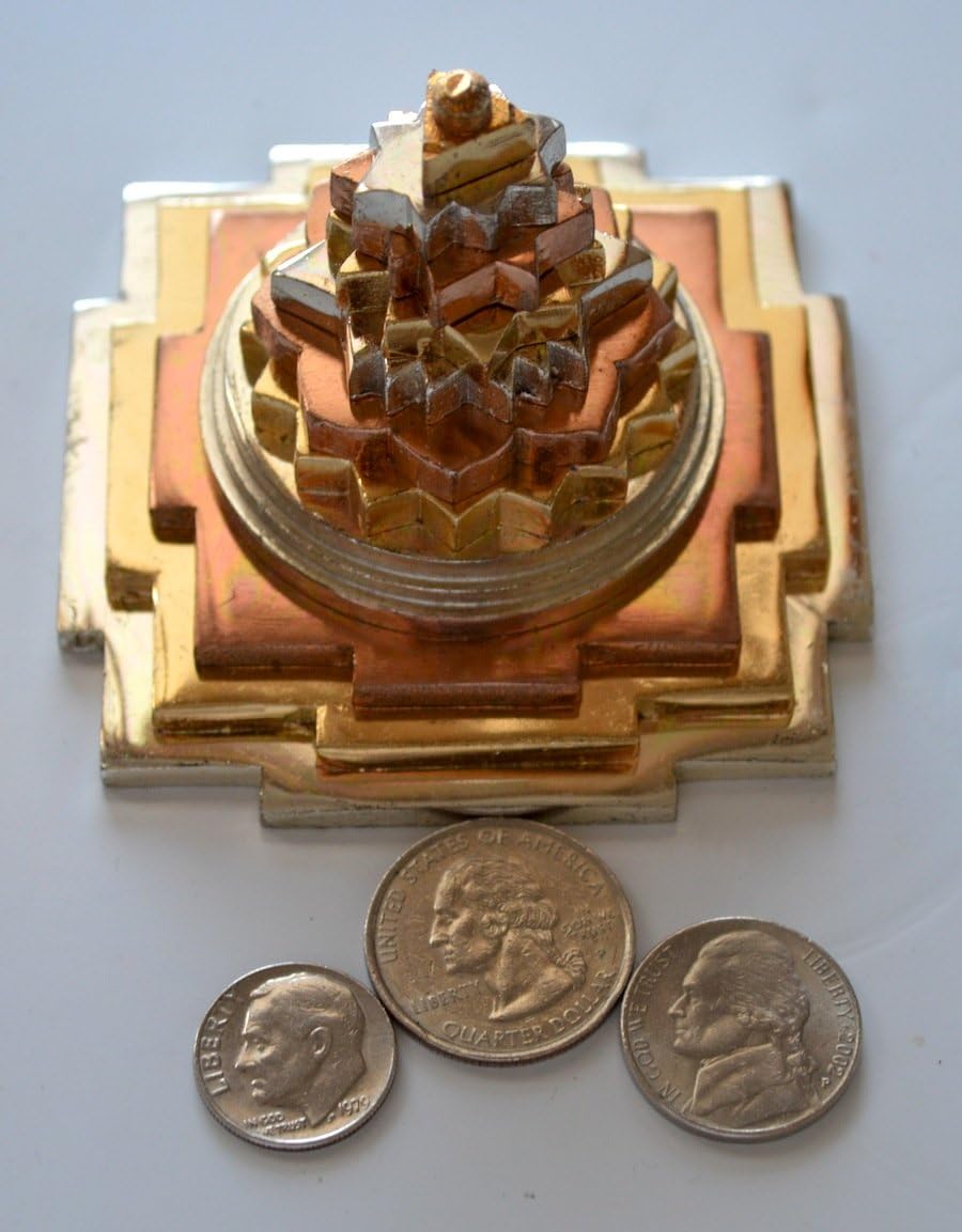 Sri Meru Yantra, Shree Chakra, Maha Meru in Astadhatu Size 3" Inch - 3D, Spiritual Powers, Vaastu Dosh, Prosperity