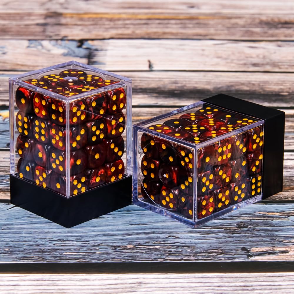 36 of Pack 12MM 6 Sided MINI Dice Set,Two Colours D6 Game Dice Set, 6 Sided Standard Dices for Yahtzee, Bunco or Teaching Math,with Portable Plastic Box(Dark Red+Black)