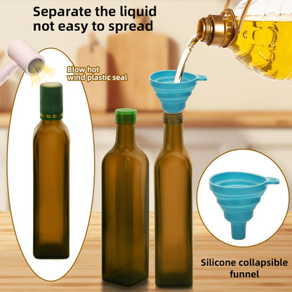 eispap 17oz 4 Pcs Olive Oil Dispenser Bottle,500ml Glass Oil and Vinegar Dispenser Set with 4 Stainless Steel Pourers, 8 Labels,Funnel Oil Bottles for Kitchen (Brown)