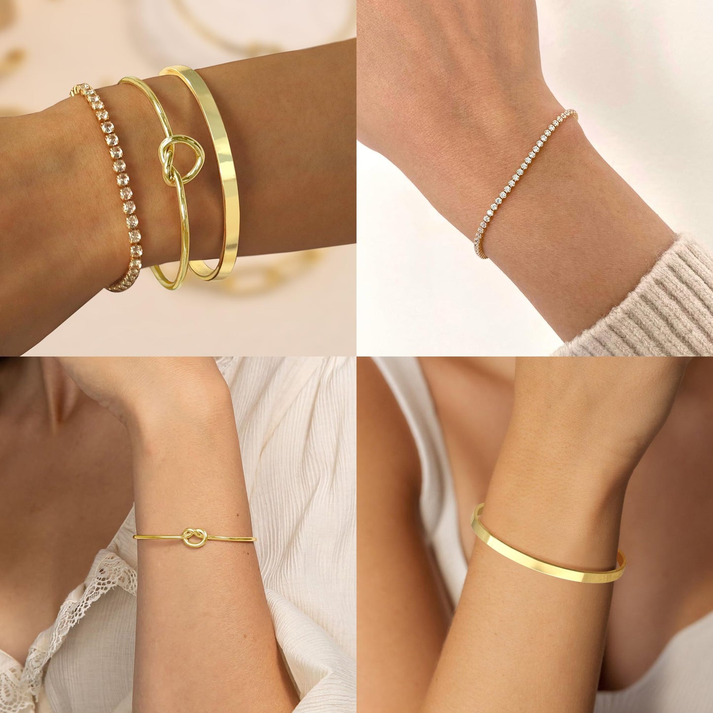 Zalcon Gold Stack Bangle Cuff Bracelets for Women Non Tarnish 14K Gold Plated Tennis Bracelet Set Jewelry for Women Trendy