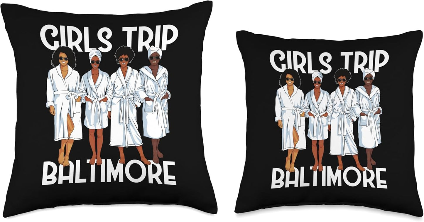 Girls Trip 2024 Baltimore Spa Relax Throw Pillow for Black Melanin Women, 16x16, Multicolor