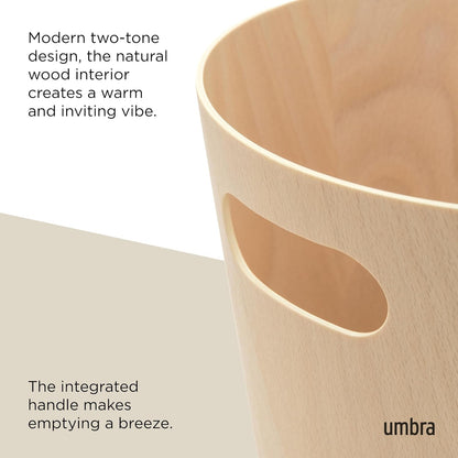 Umbra Woodrow 2 Gallon Modern Wooden Trash Can Wastebasket or Recycling Bin for Home or Office, Natural