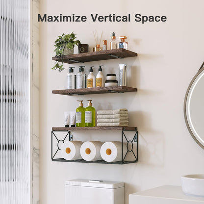 Amada Bathroom Shelves Over Toilet with Storage Basket, Floating Wall Shelves for Home Organization & Wall Decor, Bathroom/Kitchen/Living Room ShelvesBlack