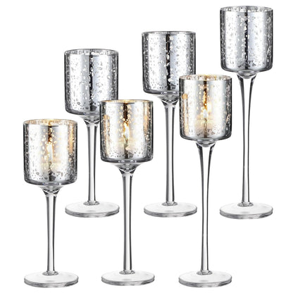 Maxcheck 6 Pcs Glass Candle Holder Tea Light Floating Candle Holders 7.87" 9" 10.2" Tall for Table Centerpiece Home Wedding Party Table Decor (Glitter)
