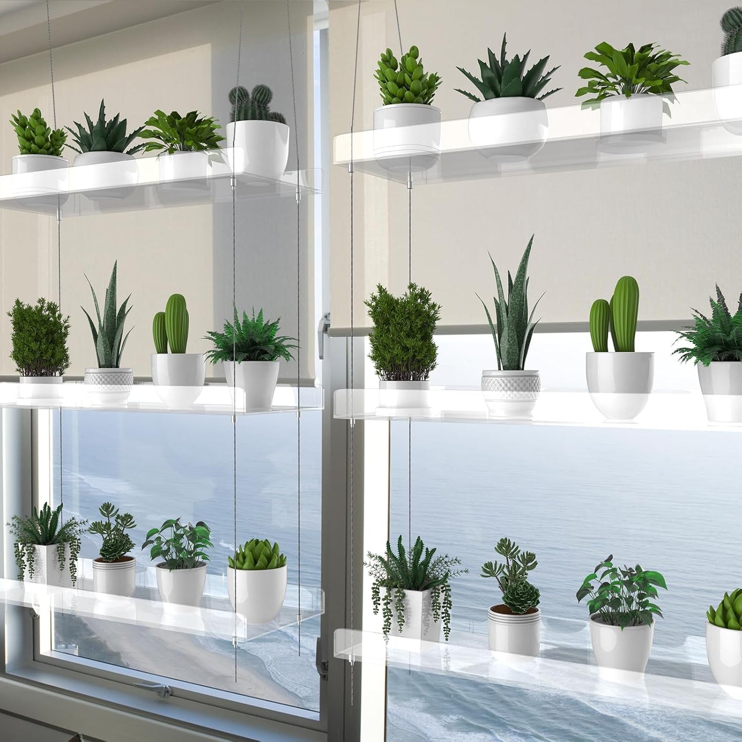 ZerzSemp 3-Tier 16 Inch Hanging Clear Plant Shelves for Windows, Acrylic Window Wall Plant Stand Shelf for Kitchen