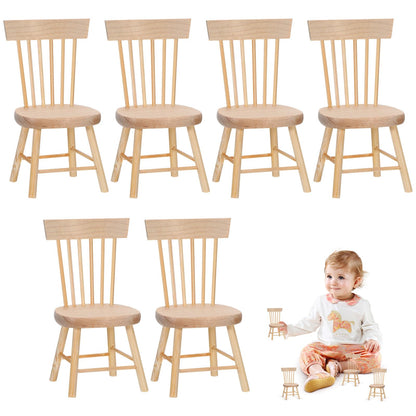 6PCS Dollhouse Chairs, 1/12 Scale Dollhouse Furniture - Wooden Mini Furniture Accessories, Tiny Mini Chair for Doll House, Fairy Garden, Photography Props,Home Decor & Christmas Party (1.6in*3.2in)