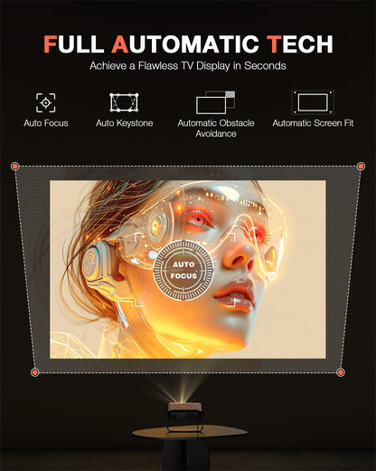 【360°Adjustable Stand & Auto Focus/Keystone】Mini Projector with WiFi and Bluetooth, Native 1080P Portable Outdoor Movie Projector, VOPLLS Home Projector 4K Support for HDMI/USB/AV/Phone/Laptop