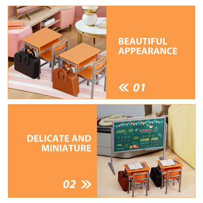 TOYANDONA 13pcs Miniature School Supplies - Doll School Supplies Mini Dollhouse Accessories Include Desk Chair Set Doll Schoolbag Blackboard Book for Miniature Classroom Furniture