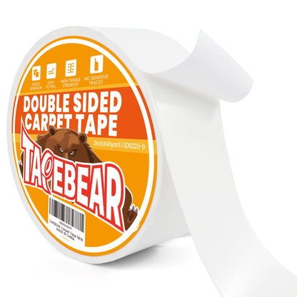 TAPEBEAR Heavy-Duty Double Side Carpet Tape 2inch X 40yard, Carpet Tape for Rug, Wood, Floor, Residue-Free Rug Tape, Multipurpose Gripper Non Slip Tape, White