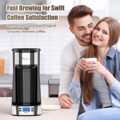 14 Oz 700W RAINBEAN Single Serve Coffee Maker, Programable Single-Serve Brewers, Timer Auto Start/Off, Single Cup