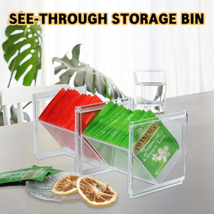 2Pcs Tea Bag Storage Organizer, Stackable Clear Plastic Holder for Drawer Countertop, Coffee Station
